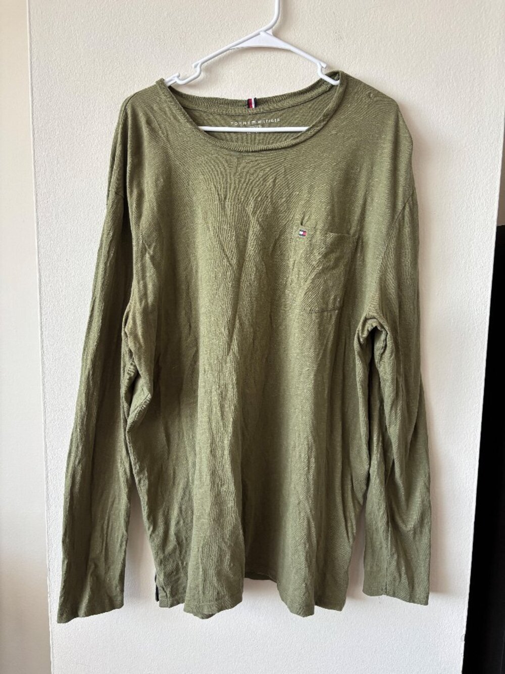 Tommy Hilfiger Green Long Sleeve Pocket T-Shirt - Size XL